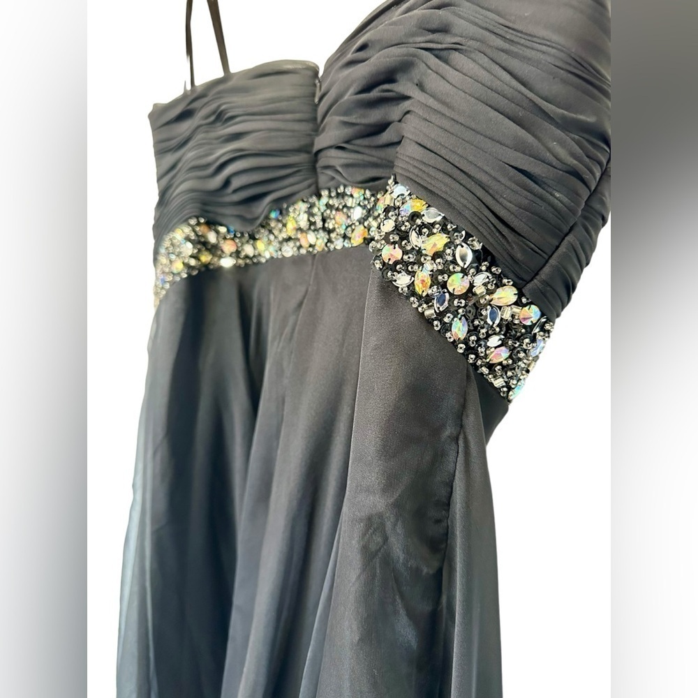 ✨Host Pick✨ BLACK CHIFFON PROM FORMAL EVENING GOWN WITH  RHINESTONE ACCENTS 4 - Picture 13 of 16